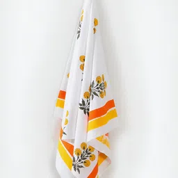 HANDICRAFT PALACE Yellow & White Printed Pure Cotton 250GSM Premium Waffle Bath Towel-51