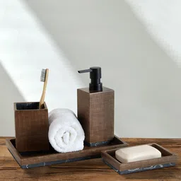 OBSESSIONS Brown 4-Pieces Textured Classic Bathset-6