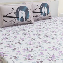 HOME AFFAIRS White & Purple Floral 180 TC King Pure Cotton Bedsheet with 2 Pillow Covers-image-50