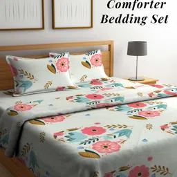 Arrabi Off White & Peach Floral Mild Winter 550 GSM Double Bed Comforter & 2 Pillow Covers-image-14