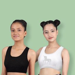 DChica Set of 2 White & Black Printed Non-Wired Non Padded Beginner Sports Bras DCBRJN6513/xxs-8
