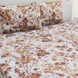 HOME AFFAIRS White & Beige Floral 144 TC Pure Cotton Queen Bedsheet with 2 Pillow Covers-image-95