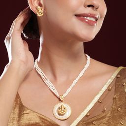 Rubans 24K Gold-Plated Divine Ganesh Motif Pearl Studded & Beaded MultiStrand Necklace Set-15