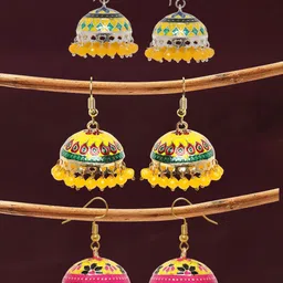 OOMPH Set Of 3 Dome Shaped Meenakari Jhumkas-47