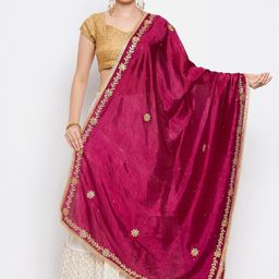 Clora Creation Women Burgundy & Gold-Toned Embroidered Dupatta-28
