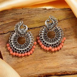 Estele Rhodium-Plated Peacock Shaped Drop Earrings-23