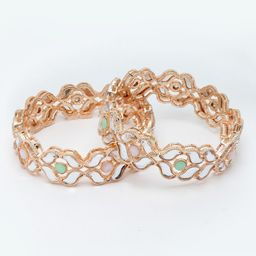 ZENEME Set Of 2 Rose Gold-Plated & Stone-Studded Bangles image 3