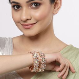 ZENEME Set Of 2 Rose Gold-Plated & Stone-Studded Bangles image 4