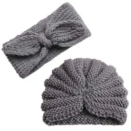 SYGA Kids Self Design Knotted Woollen Beanie & Headband-image-72