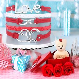 UNIVERSITY TRENDZ Red & White Heart Bracelet & Teddy Bear Gift Set-54