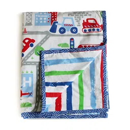 Silverlinen Kids Blue Printed AC Room 110 GSM Pure Cotton Reversible Single Bed Blanket-17