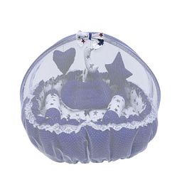 LOREM Infant Kids Blue & White Printed Cotton Mattress Set With Mosquito Protection Net-1