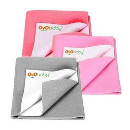 OyO Baby Pink & Grey 3 Pieces Fleece Waterproof  Extra Absorbent Small Mattress Protectors-15
