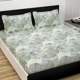 Divine Casa Green Ethnic Motifs Flat 120 TC 1 Extra Large Bedsheet with 2 Pillow Covers-34