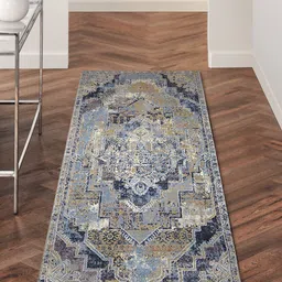 OBSESSIONS Blue & Beige Ethnic Anti-static Floor Runner-46