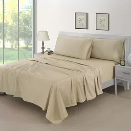 Aurave Beige 400 TC Fitted King Bedsheet With 2 Pillow Covers-image-105