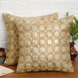 DREAM WEAVERZ Beige Set of 2 Abstract Velvet Square Cushion Covers-image-62