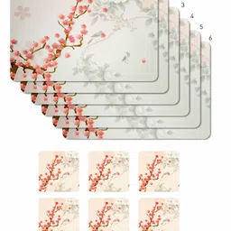 OBSESSIONS Beige & Grey 12 Pieces Floral Rectangular Table Placemats with Coasters image 2