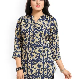 MIRAAN Ethnic Motifs Printed Mandarin Collar Pure Cotton Straight Kurti-image-2