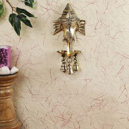 Imli Street Gold-Toned Ganesh Design Wall Hanging With Diyas & Bells-48