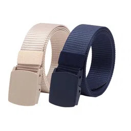 ZORO Men Pack Of 2 Textured Slider Plastic And Anti Allergy Buckle Canvas Wide Belts-picture-29