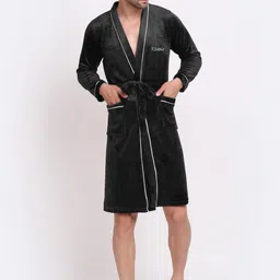 KLOTTHE Men Solid Wool Bath Robe With Belt-image-44