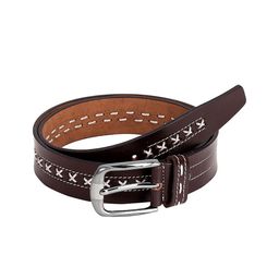 Leather World Men Brown Textured Leather Belt-image-99
