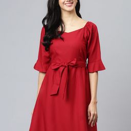 FLAMBOYANT Tie-Up Detailed Bell Sleeves A-Line Dress-image-13