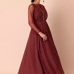 INDYA Women Floral Printed Floral Georgette Anarkali Ethnic Dresses-picture-16