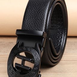 ZORO Men Black Textured Alphabet Letter H Autolock Buckle Belt-image-99