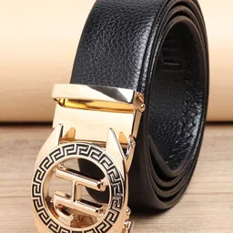 ZORO Men Black Textured Alphabet Letter H Autolock Buckle Belt-image-92