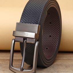 ZORO Men Black Textured Leather Belt-image-66