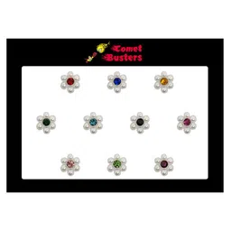 Comet Busters 10 Pcs Embellished Reusable Designer Bindis - Multicoloured-10