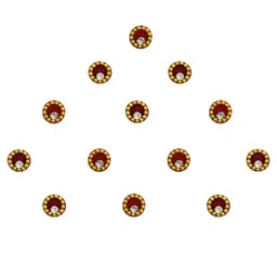 Comet Busters 13 Pcs Embellished Reusable Designer Round Bindis - Maroon-1