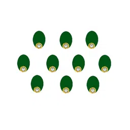 Comet Busters 10 Pcs Embellished Reusable Oval Bindis - Green & Gold-Toned image 2