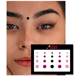 Comet Busters 20 Pcs Reusable Designer Round Bindis - Pink & Black image 3
