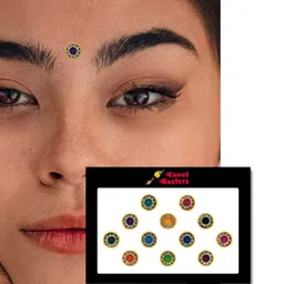 Comet Busters 12 Pcs Embellished Reusable Designer Round Bindis - Multicoloured image 3