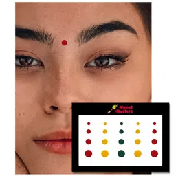 Comet Busters 20 Pcs Reusable Designer Round Bindis - Red & Yellow image 3