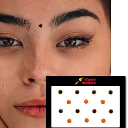Comet Busters Orange & Black Stone-Studded Round Shaped Bindis - 14 Pcs image 3