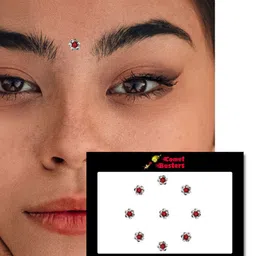 Comet Busters 9 Pcs Embellished Reusable Designer Bindis - Red & Silver-Toned image 3