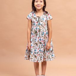 Sangria Girls White Floral Printed Pure Cotton A-line Midi Dress-image-20