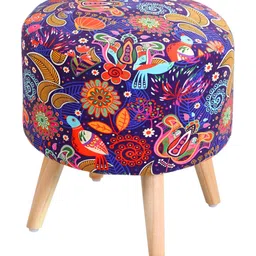Shadowkart Blue & Orange Floral Printed Velvet Pouffes Sitting Ottoman-28