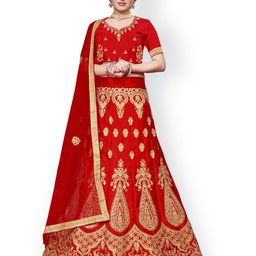 Maroosh Women Embellished Thread Work Unstitched Lehenga & Blouse With Dupatta-image-85