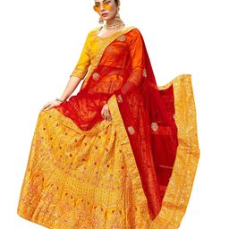 Maroosh Women Embroidered Thread Work Unstitched Lehenga & Blouse With Dupatta-picture-45