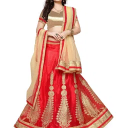 Maroosh Women Embroidered Thread Work Unstitched Lehenga & Blouse With Dupatta-picture-56