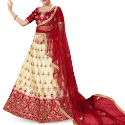 Maroosh Women Embroidered Thread Work Unstitched Lehenga & Blouse With Dupatta-picture-43
