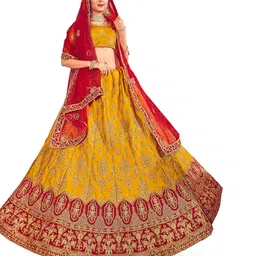 Maroosh Women Embroidered Thread Work Unstitched Lehenga & Blouse With Dupatta-picture-11