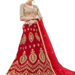 Maroosh Women Embroidered Thread Work Unstitched Lehenga & Blouse With Dupatta-image-33