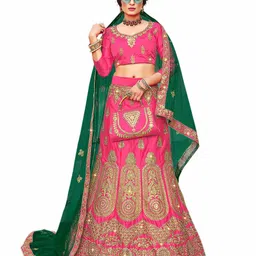 Maroosh Embroidered Thread Work Satin Unstitched Lehenga & Blouse With Dupatta-picture-44