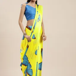 Mitera Yellow Satin Saree-image-74